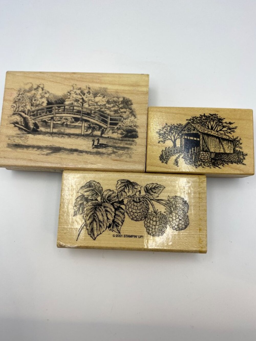 Set Of 3 Wood-Mounted Rubber Stamps With Scenic & Nature Designs By Stampin’ Up